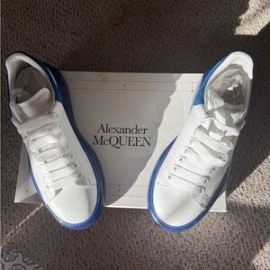 Alexander McQueen Men's Gel Sole Leather Sneakers in White and Blue